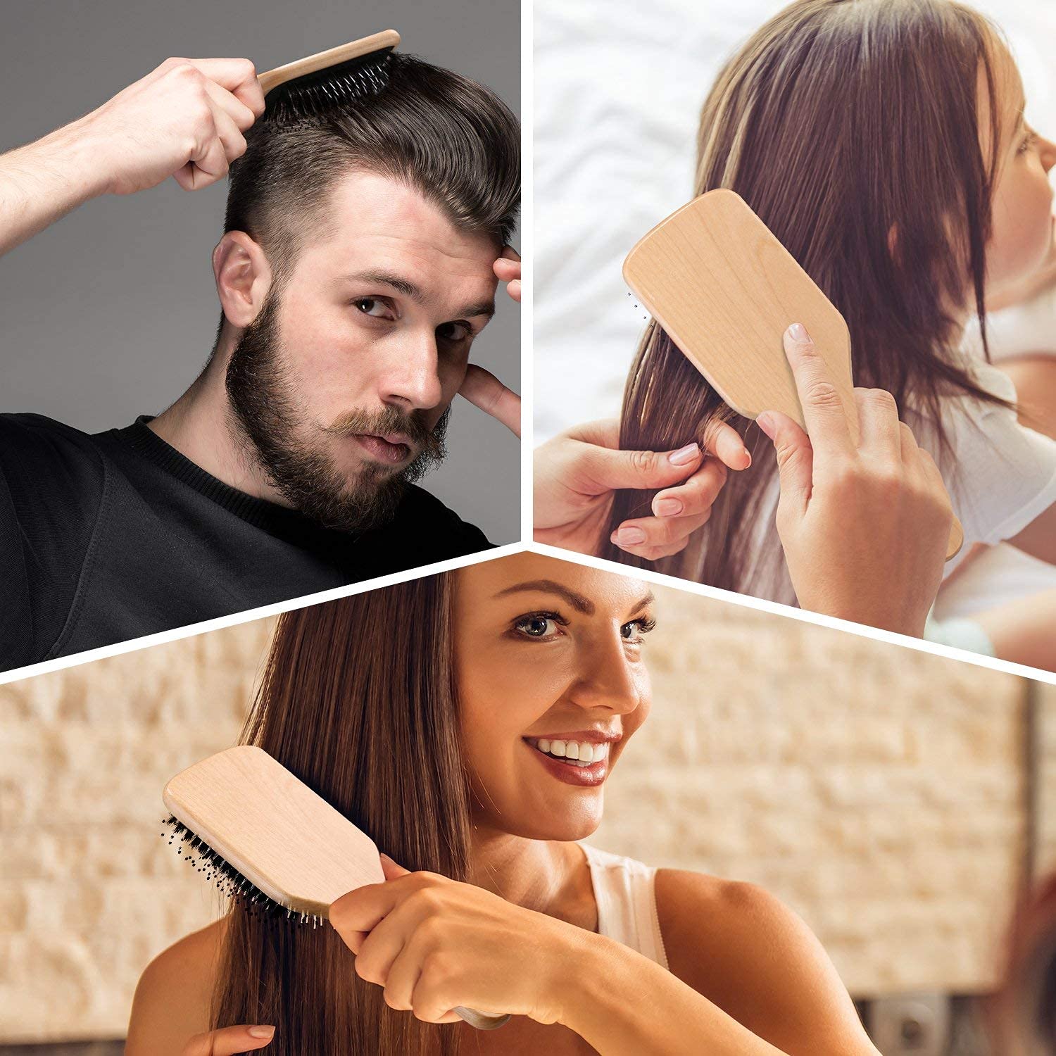 Hair Brush, Sosoon Boar Bristle Paddle Hairbrush for Long Thick Curly Wavy Dry or Damaged Hair,